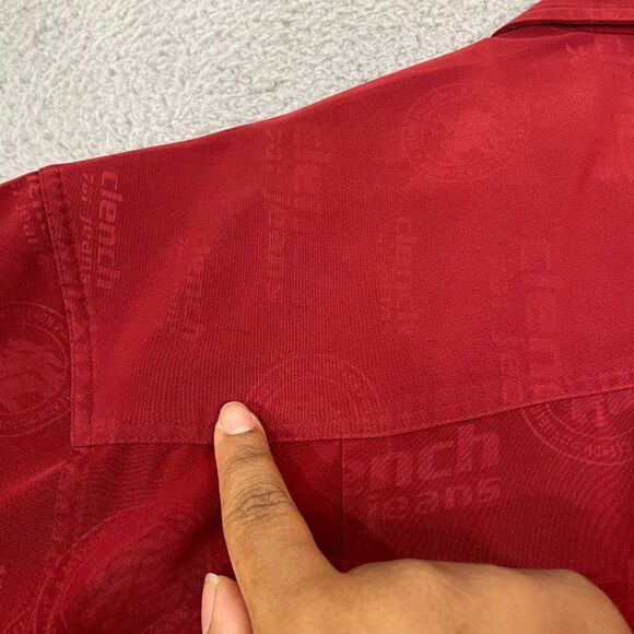 VTG Clench 701 Jeans Shirt Red Casual Y2K Skater Short Sleeve AOP Button Down - Picture 8 of 11